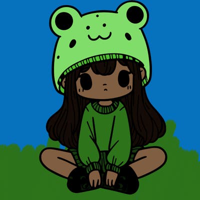 a girl wearing a frog hat and some frog socks