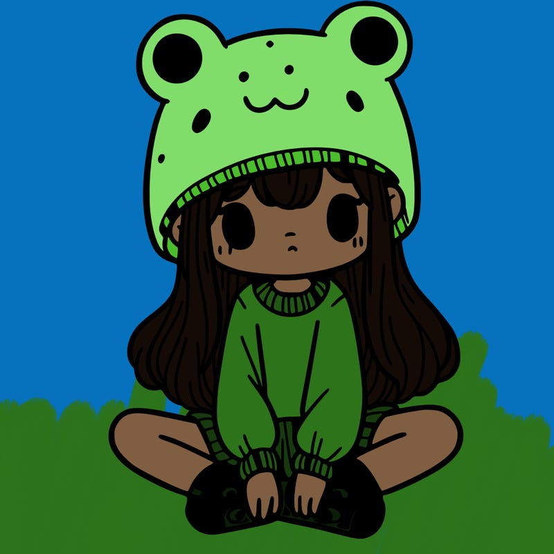 a girl wearing a frog hat and some frog socks