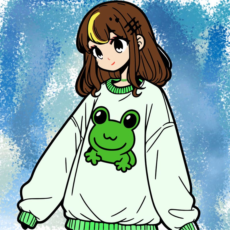 girl wearing frogging sweatshirt