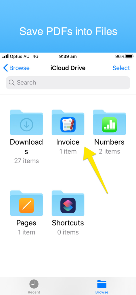 Save professional PDF invoices directly to the Apple Files app
