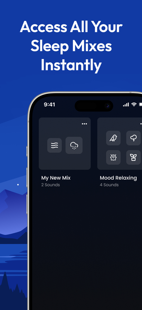 Sleep Sounds: SleepMaker - Interface of the SleepMaker app showing saved custom sleep sound mixes