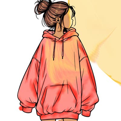 realistic girl with a oversized sweatshirt on and a bun