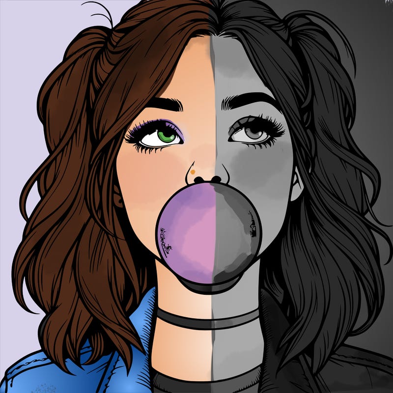 realististic girl blowing bubble -gum
