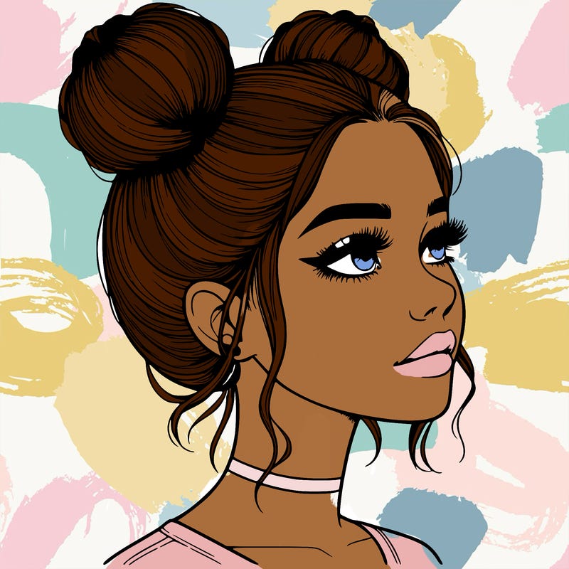 realistic girl with buns on the top of her head