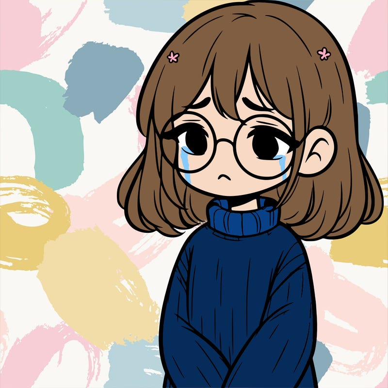 sad girl with glasses in a sweater