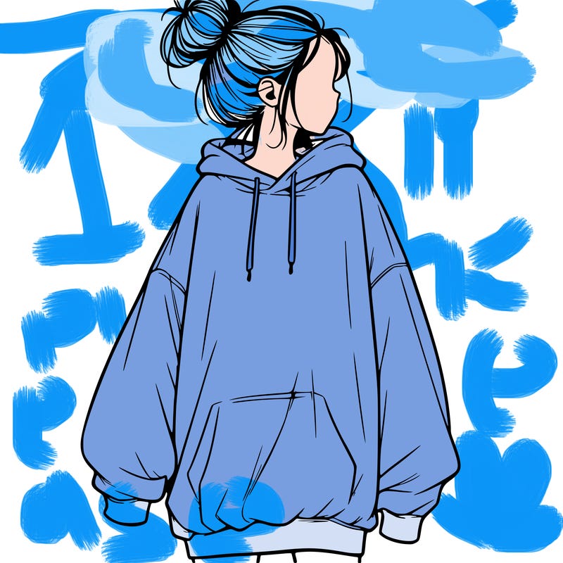 realistic girl with a oversized sweatshirt on and a bun