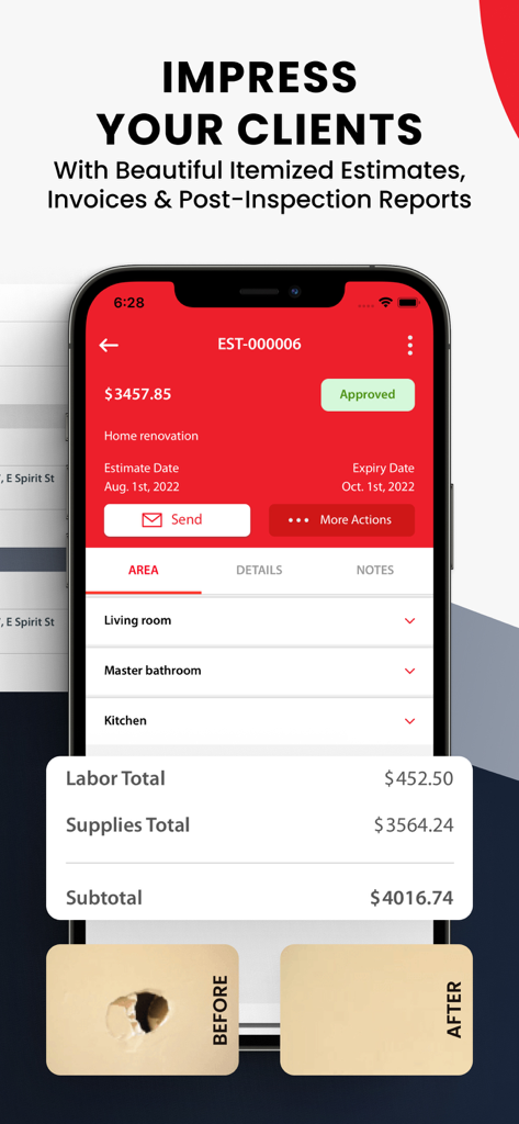 Contractor+ - Professional itemized estimate and invoice interface in the Contractor Plus app