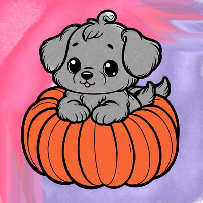 cute little puppy in a pumpkin