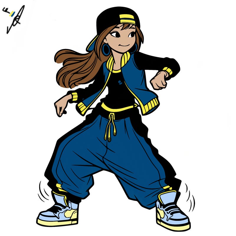 teenage girl doing street dance in baggy clothes