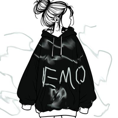 realistic girl with a oversized sweatshirt on and a bun