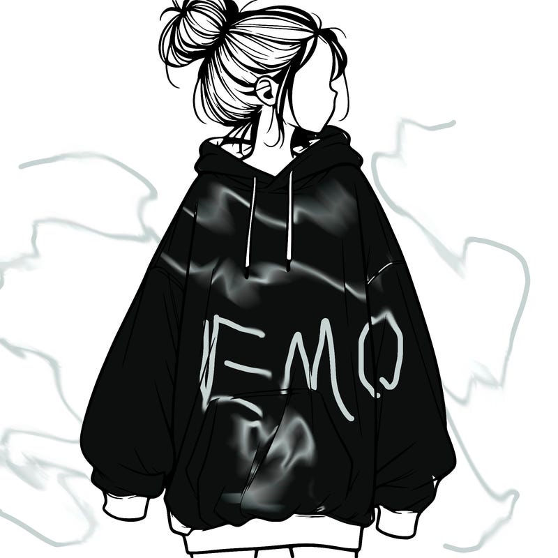 realistic girl with a oversized sweatshirt on and a bun