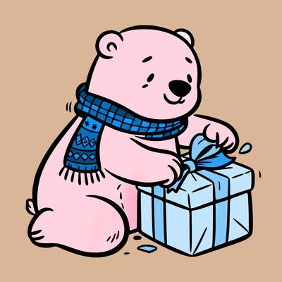 polar bear wrapping a present