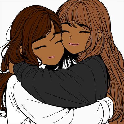 realistic two girls hugging
