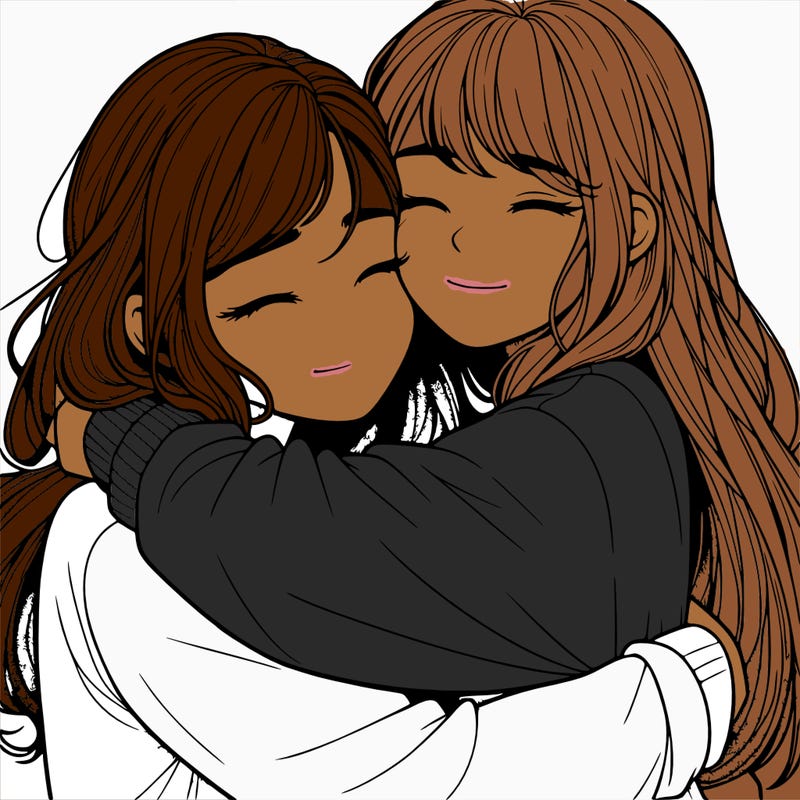 realistic two girls hugging