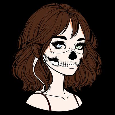 realistic girl with skull