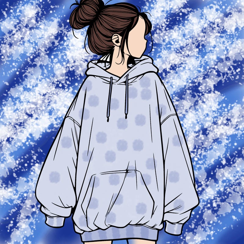 realistic girl with a oversized sweatshirt on and a bun