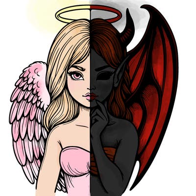 realistic angel half demon