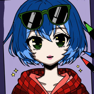 anime girl with short hair wearing sunglasses