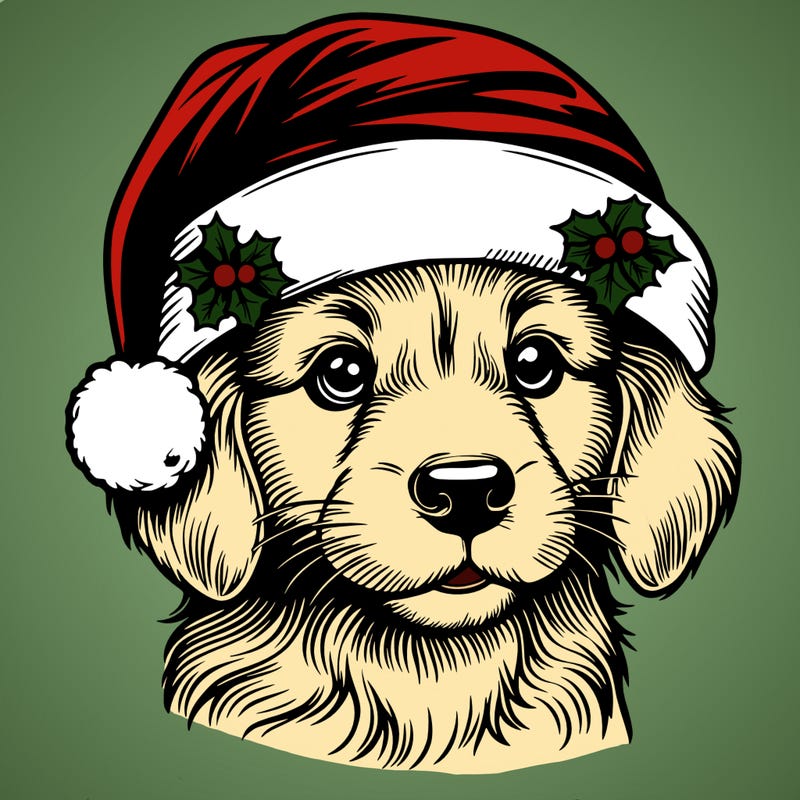 realistic dog wearing a santa hat