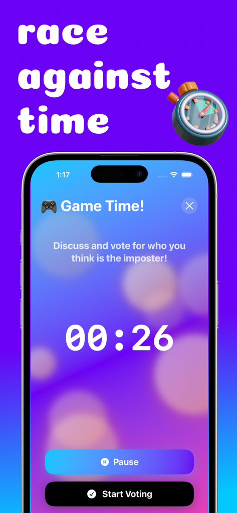 Smartphone screen showing a countdown timer for voting in a social deduction game