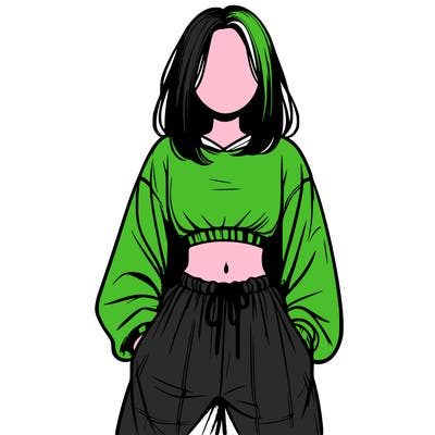 realistic girl faceless with baggy pants and a crop top
