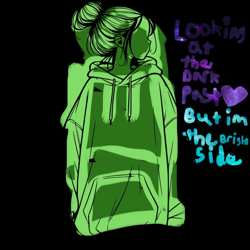 realistic girl with a oversized sweatshirt on and a bun