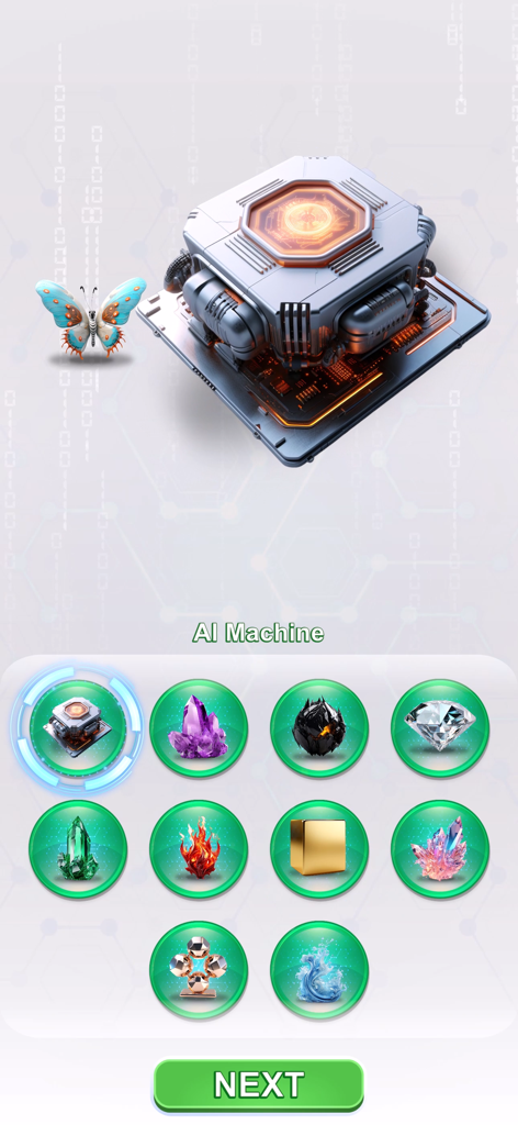 AI Robot Fusion Forge - Interfaz para seleccionar elementos y materiales para fusionar en la Máquina de IA