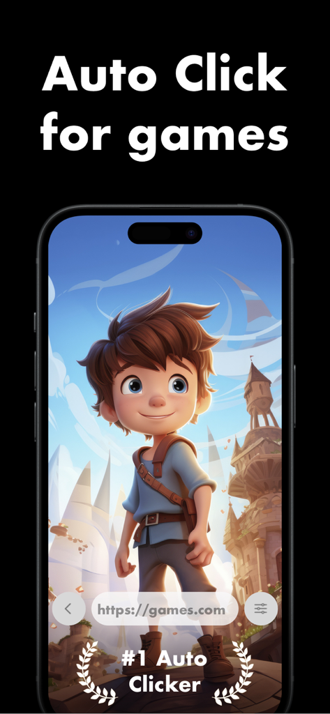 Auto Clicker - Auto Click AI - Schermata dell'iPhone che mostra l'app Auto Clicker con un personaggio dei cartoni animati e il testo Auto Click per i giochi