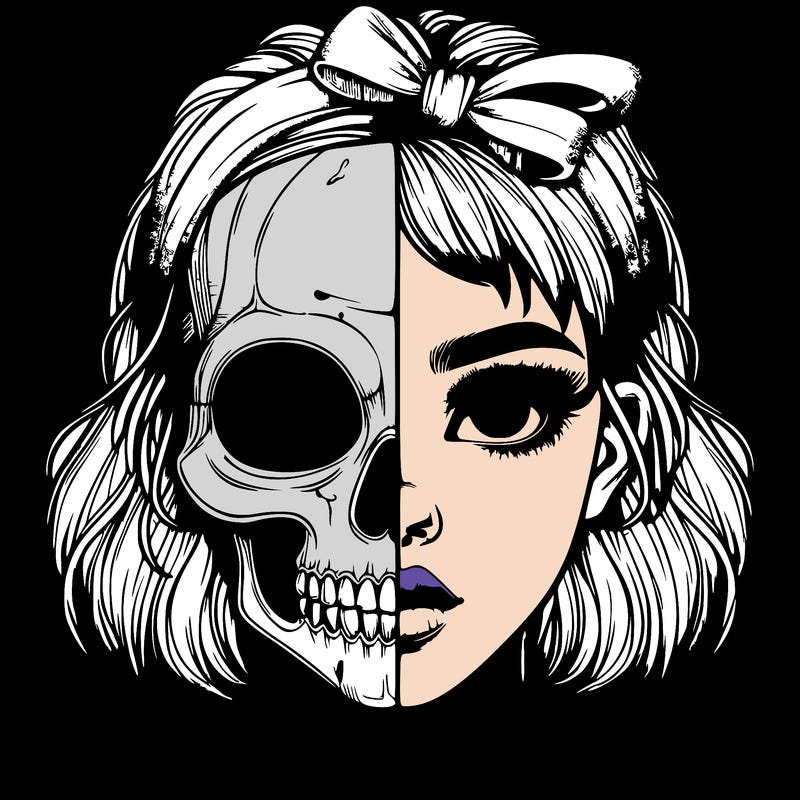 realistic girl with half skull mask