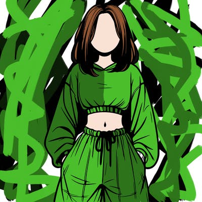 realistic girl faceless with baggy pants and a crop top