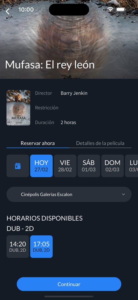 Cinepolis El Salvador - Pantalla de reserva de boletos de cine de Cinépolis El Salvador