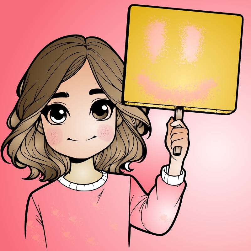 realistic girl holding up a sign