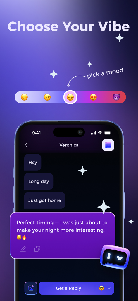 Smooth Ai - Rizz Wingman - Smooth AI Rizz Wingman interface for choosing conversation vibes and getting AI replies for dating apps