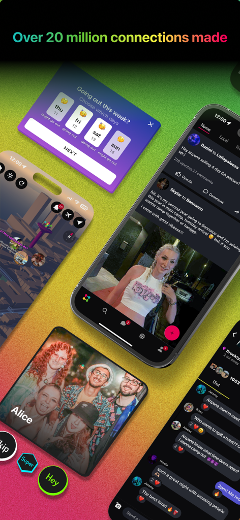Radiate - Overview of Radiate app features including social map and event group chats