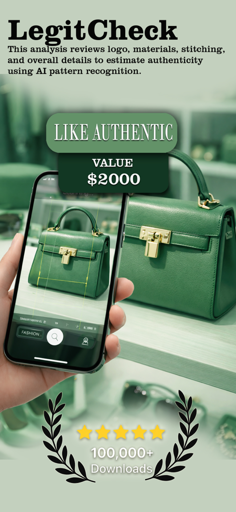 Legit Check AI - Smartphone-App scannt eine Luxushandtasche zur Überprüfung der Echtheit und des Wertes
