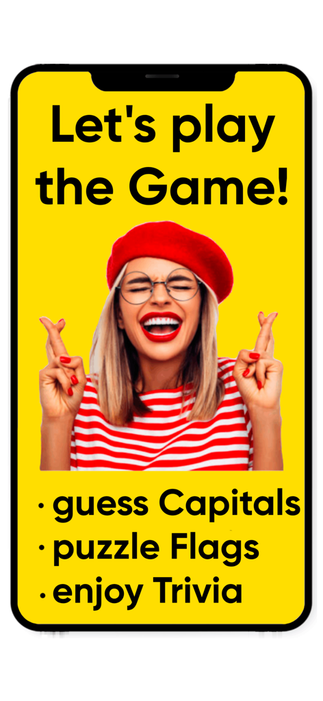 Countries and Capitals Quiz - Intro screen of Countries and Capitals Quiz app featuring geography trivia and flag puzzles