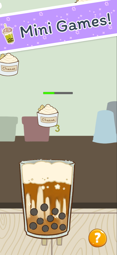 Boba Story - ボバドリンク用のチーズフォームトッピングをキャッチするボバストーリーのミニゲームのゲームプレイ画面