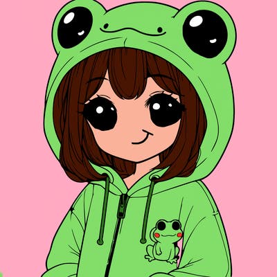 cute realistic girl in a froggy hoodie