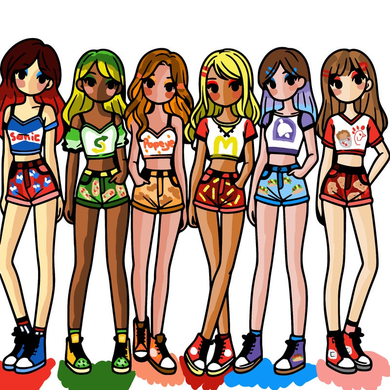 a group of girls wearing crop tops and shorts