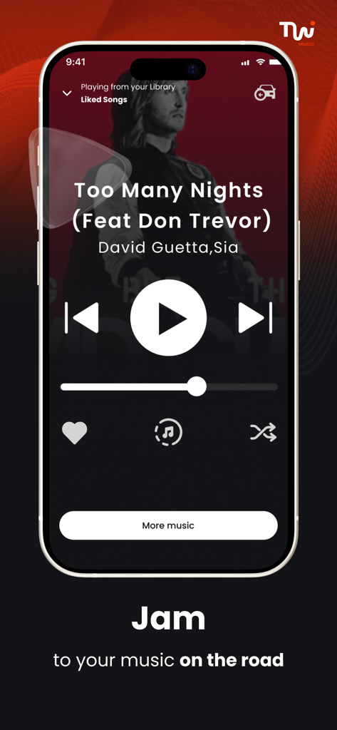 Interfaz del reproductor de música de la aplicación Twist Music en un iPhone.