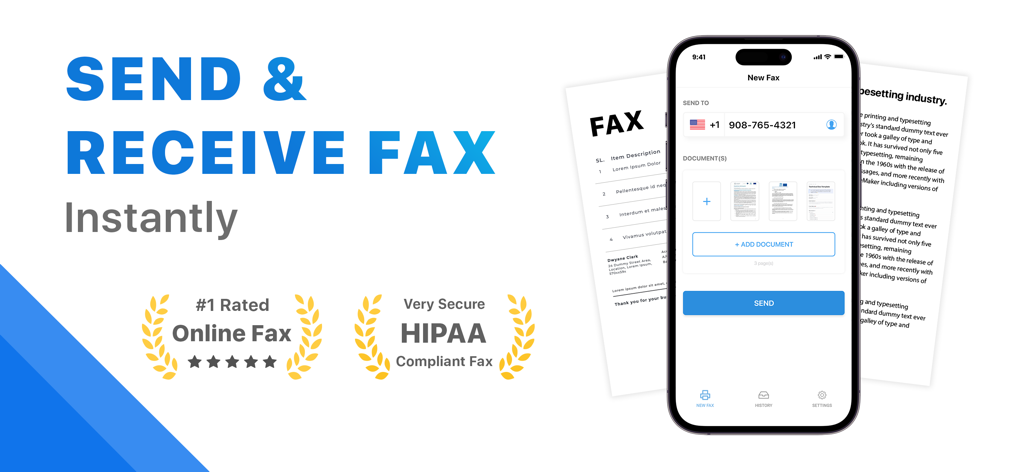 iPhone screen showing an app to send and receive HIPAA compliant faxes instantly