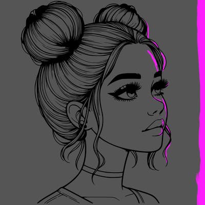 realistic girl with buns on the top of her head