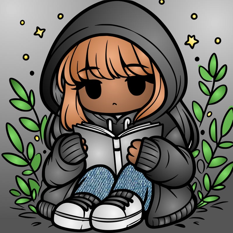girl in oversized hoodie reading a book