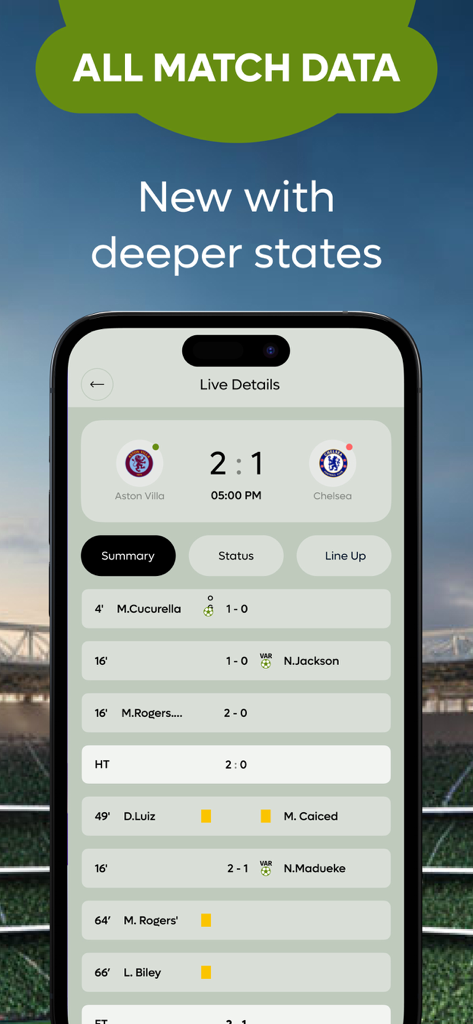 Live Football TV : Live Scores - Interface des scores de football en direct et des statistiques de match montrant la progression et les résultats des équipes