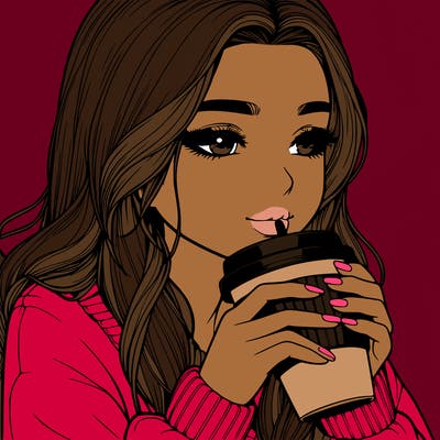 realistic girl drinking coffee