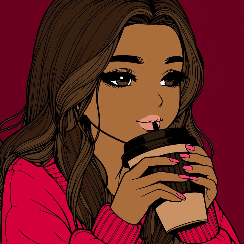 realistic girl drinking coffee