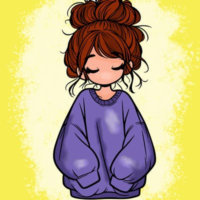 girl with baggy sweatshirt and messy bun