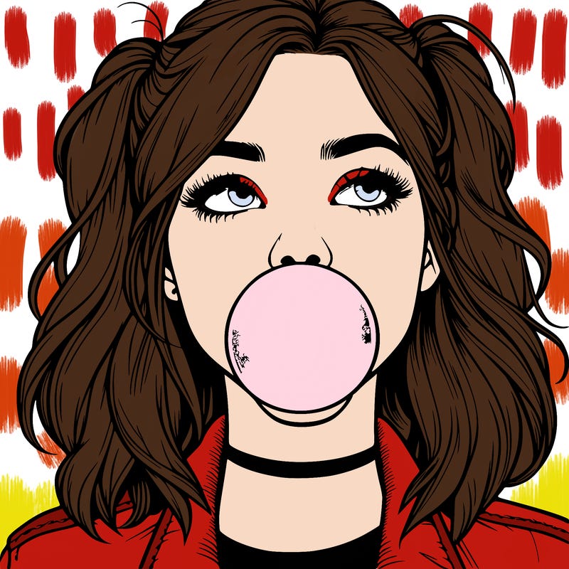 realististic girl blowing bubble -gum