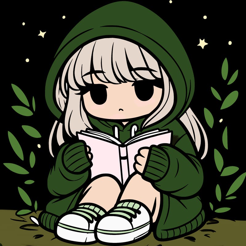 girl in oversized hoodie reading a book