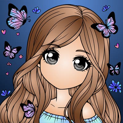 realistic girl with butterflies around her
